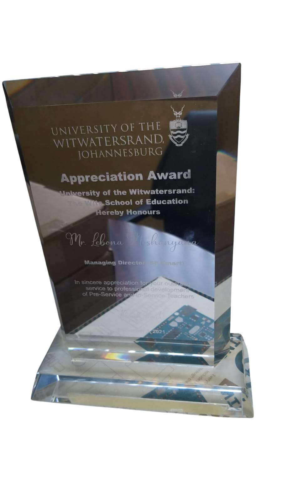 University of the Witwatersrand Appreciation Award trophy